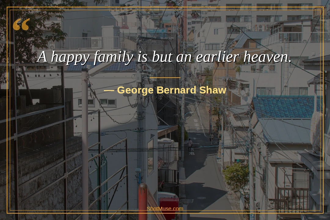 Family quote by George Bernard Shaw — A happy family is but an earlier heaven — HD warm candlelight wallpaper