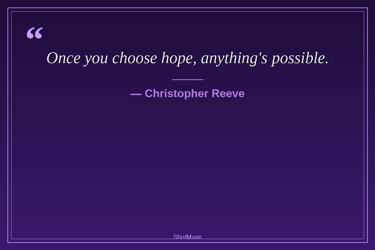 Christopher Reeve hope quote — Once you choose hope anything is possible — HD uplifting quote image