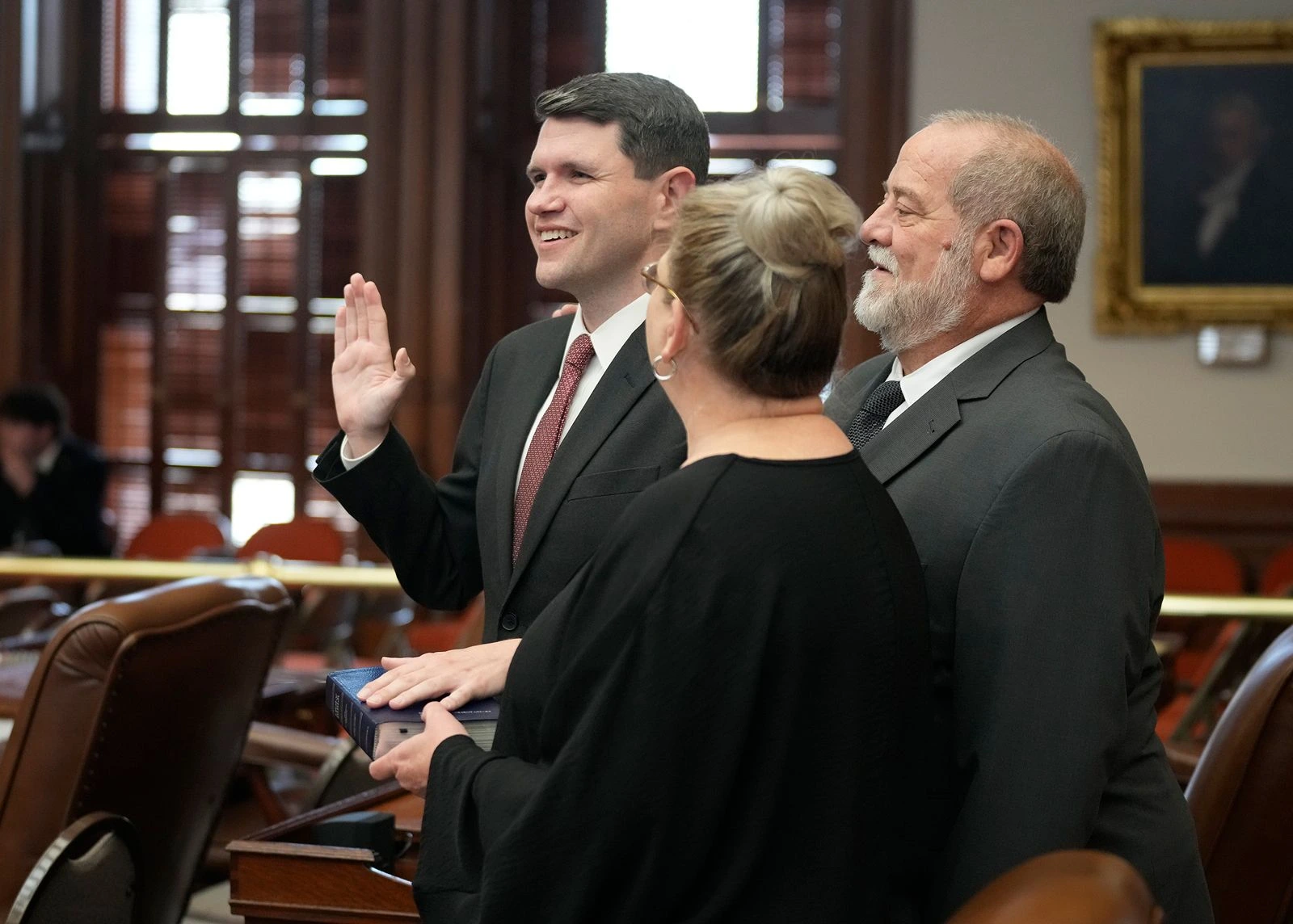 James Talarico takes the oath of office for his fourth term as Texas State Representative at the Texas Capitol, January 2025. Photo: Encyclopædia Britannica james talarico oath of office texas house of representatives january 2025