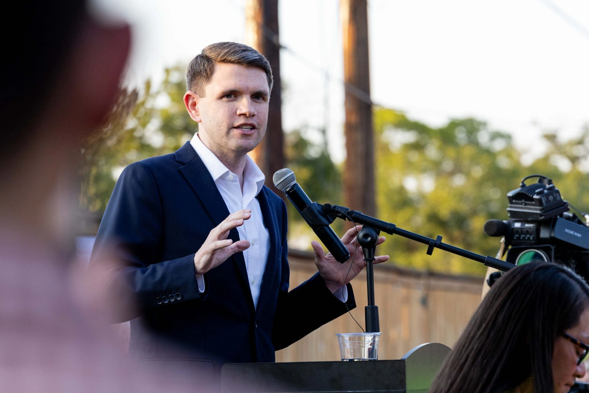 James Talarico connects with Texas voters at a campaign event during his 2026 U.S. Senate campaign. Photo: San Antonio Report / Amber Esparza james talarico public appearance texas senate campaign event voter engagement 2025