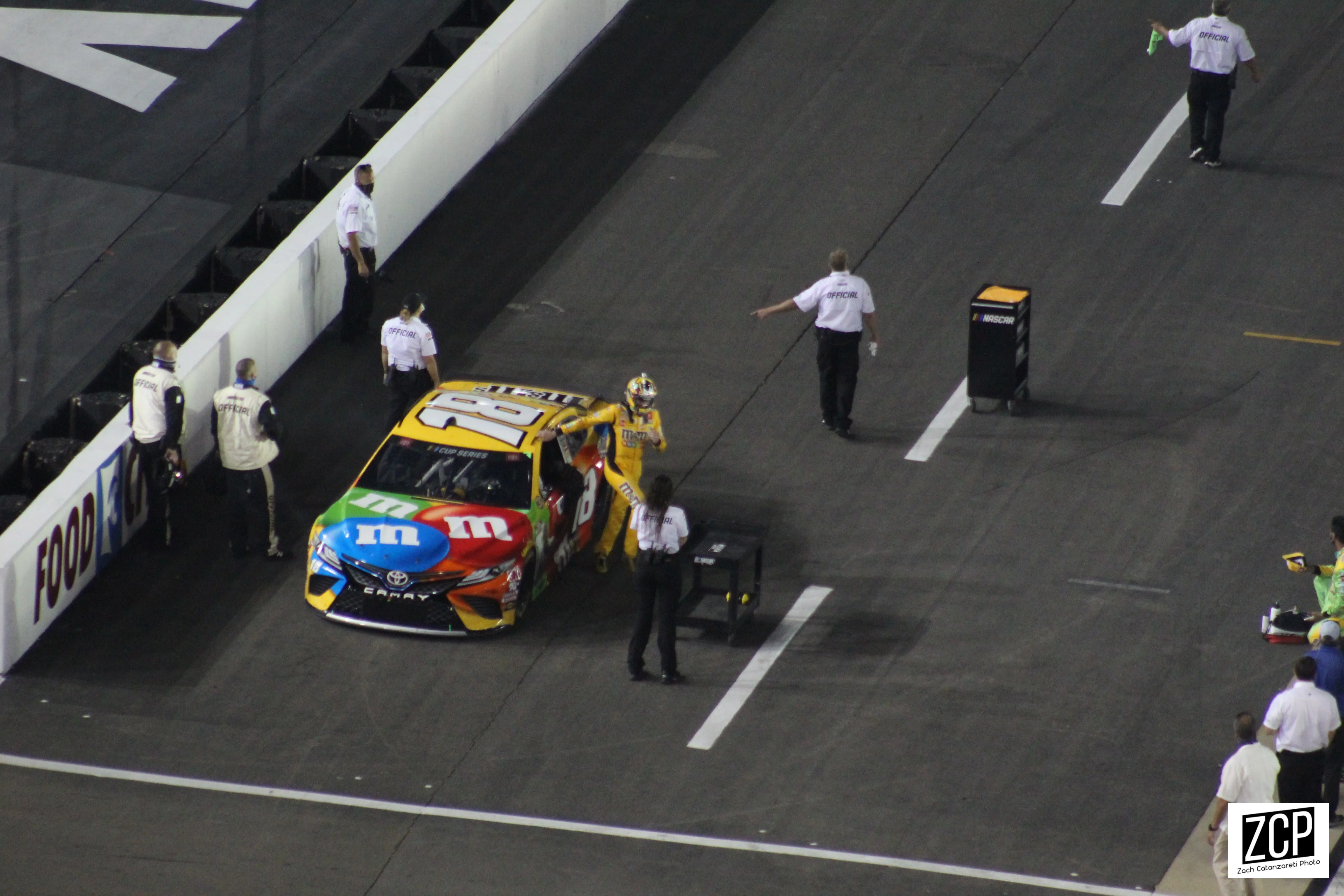 Kyle Busch in a post-race moment at Bristol Motor Speedway during the 2020 NASCAR All-Star Race — a champion at home behind the wheel