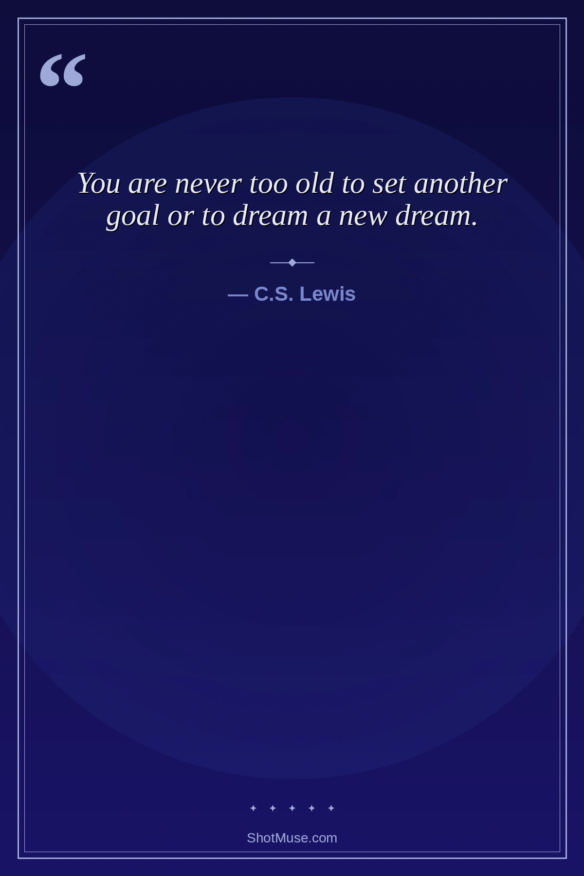 Positive life quote by C.S. Lewis — You are never too old to set another goal or to dream a new dream — HD indigo violet wallpaper