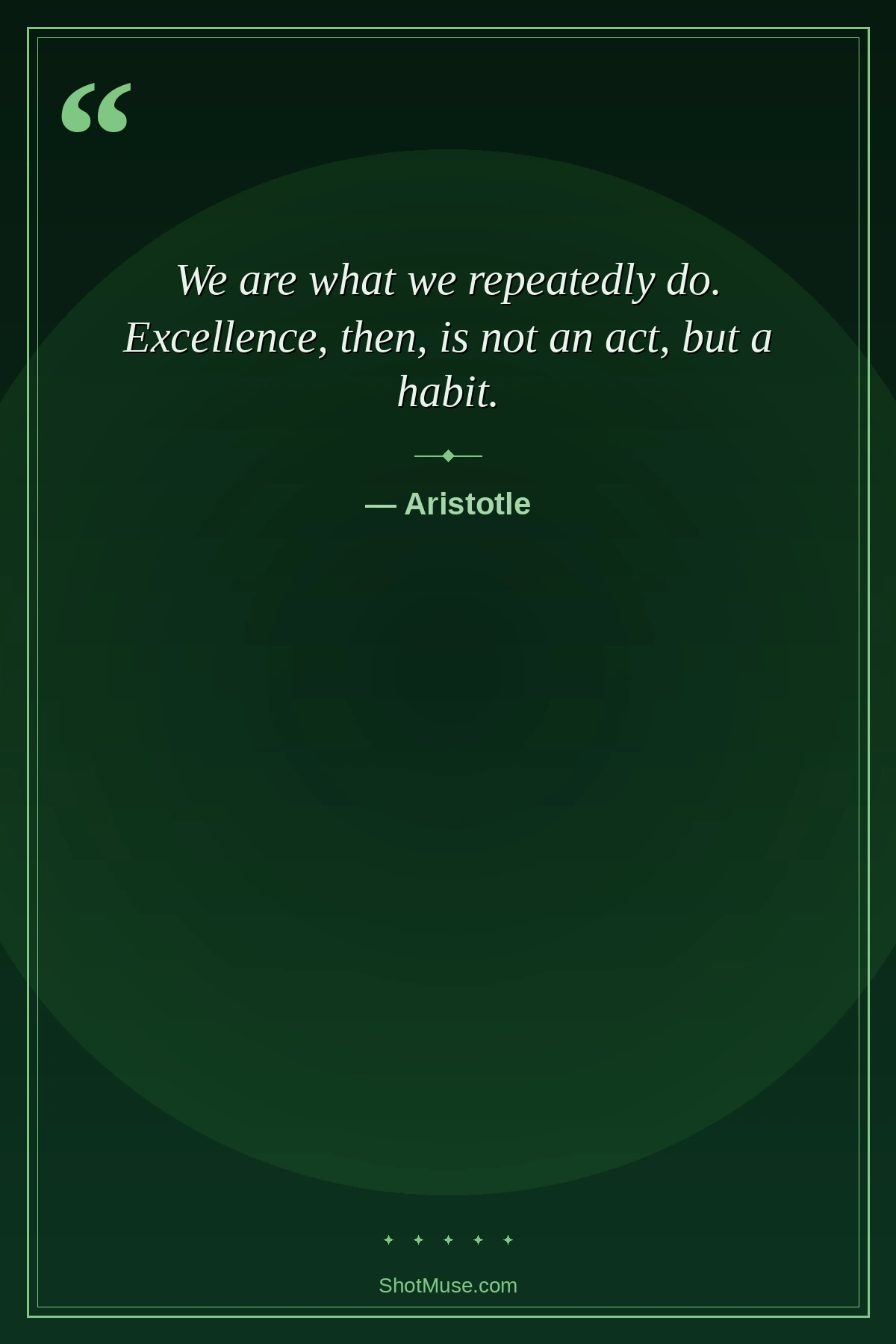 Life quote by Aristotle — We are what we repeatedly do excellence is not an act but a habit — HD green wallpaper