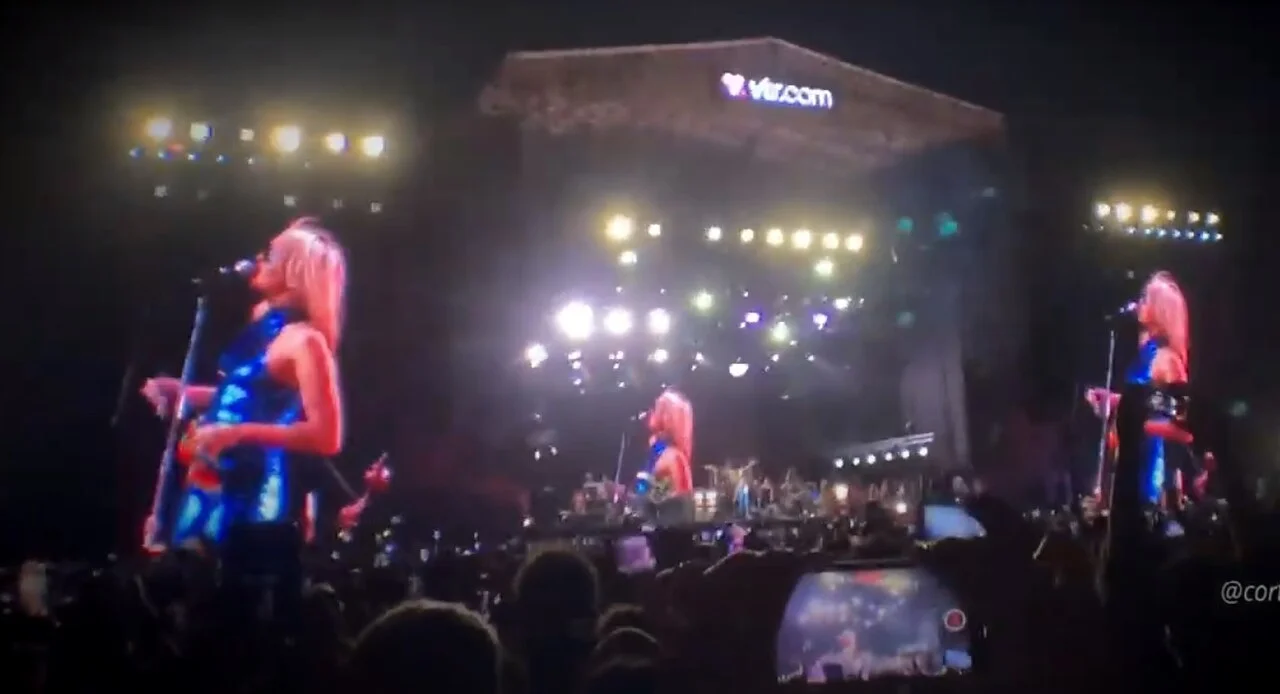 Miley Cyrus performing at Lollapalooza Chile 2022 — one of her most-shared social media moments of that year