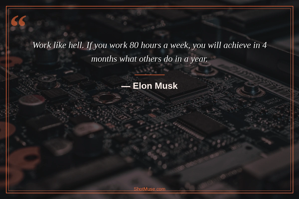 Success quotes motivation HD image - Elon Musk - Work like hell 80 hours a week achieve in 4 months what others do in a year