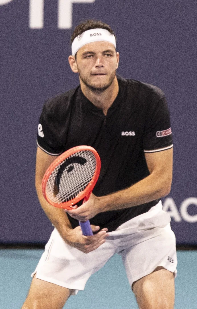 Taylor Fritz at the Miami Open 2025, photographed up close during a match