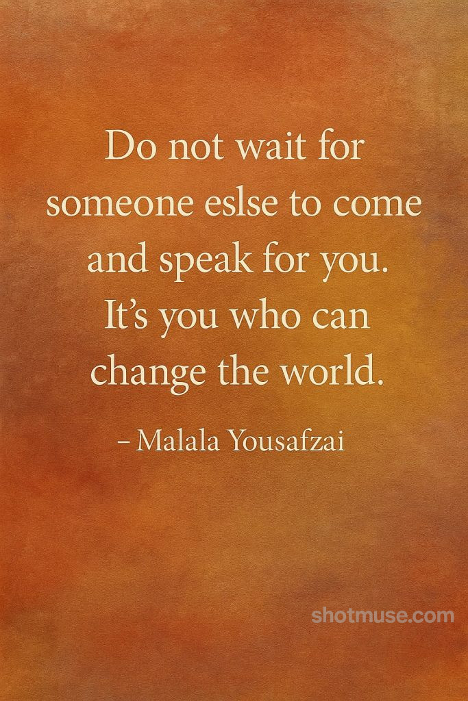Empowering quote for women by Malala Yousafzai on warm red-orange gradient background