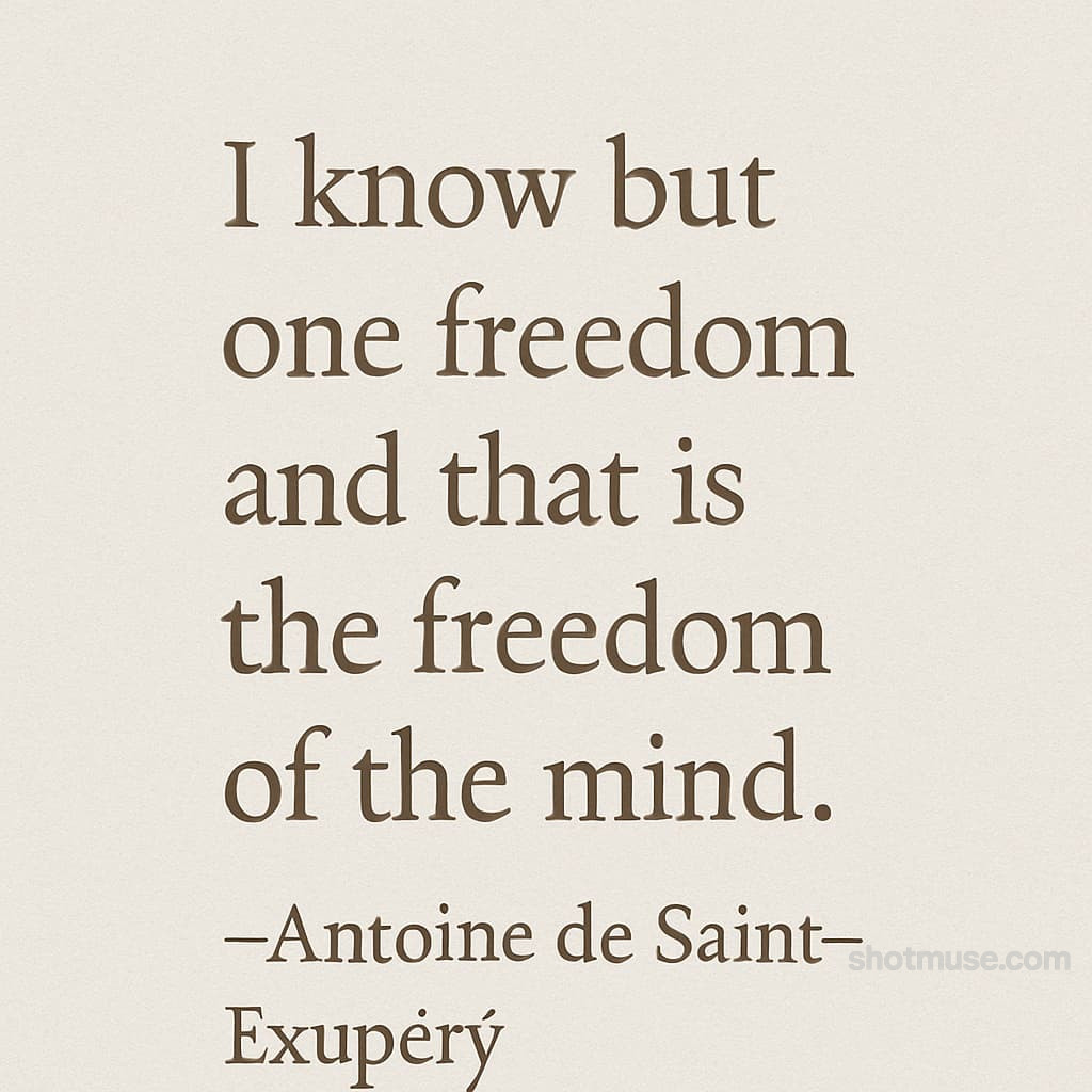 Freedom of mind quote by Antoine de Saint-Exupéry on light background