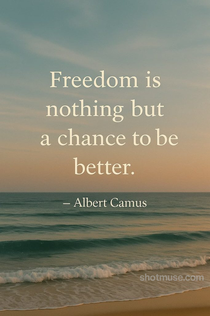 Inspirational freedom quote by Albert Camus over abstract artistic background
