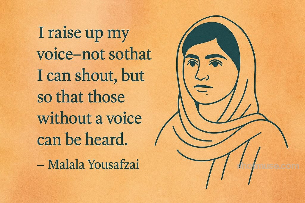 Inspirational quote for women by Malala Yousafzai with warm textured background