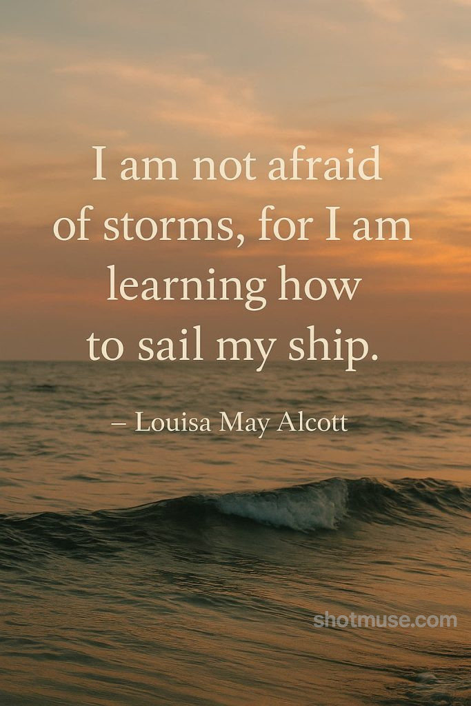 Inspirational quote for women by Louisa May Alcott on abstract watercolor background